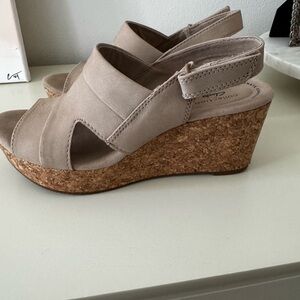 Clark’s Ultimate Comfirt Collection wedge sandals, size 8 1/2 M.  Beige color.